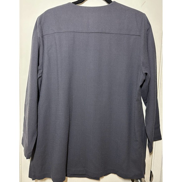 Eileen Fisher 100% Wool Button Front Blazer Style Top Navy Sz Small Oversized - Picture 2 of 6
